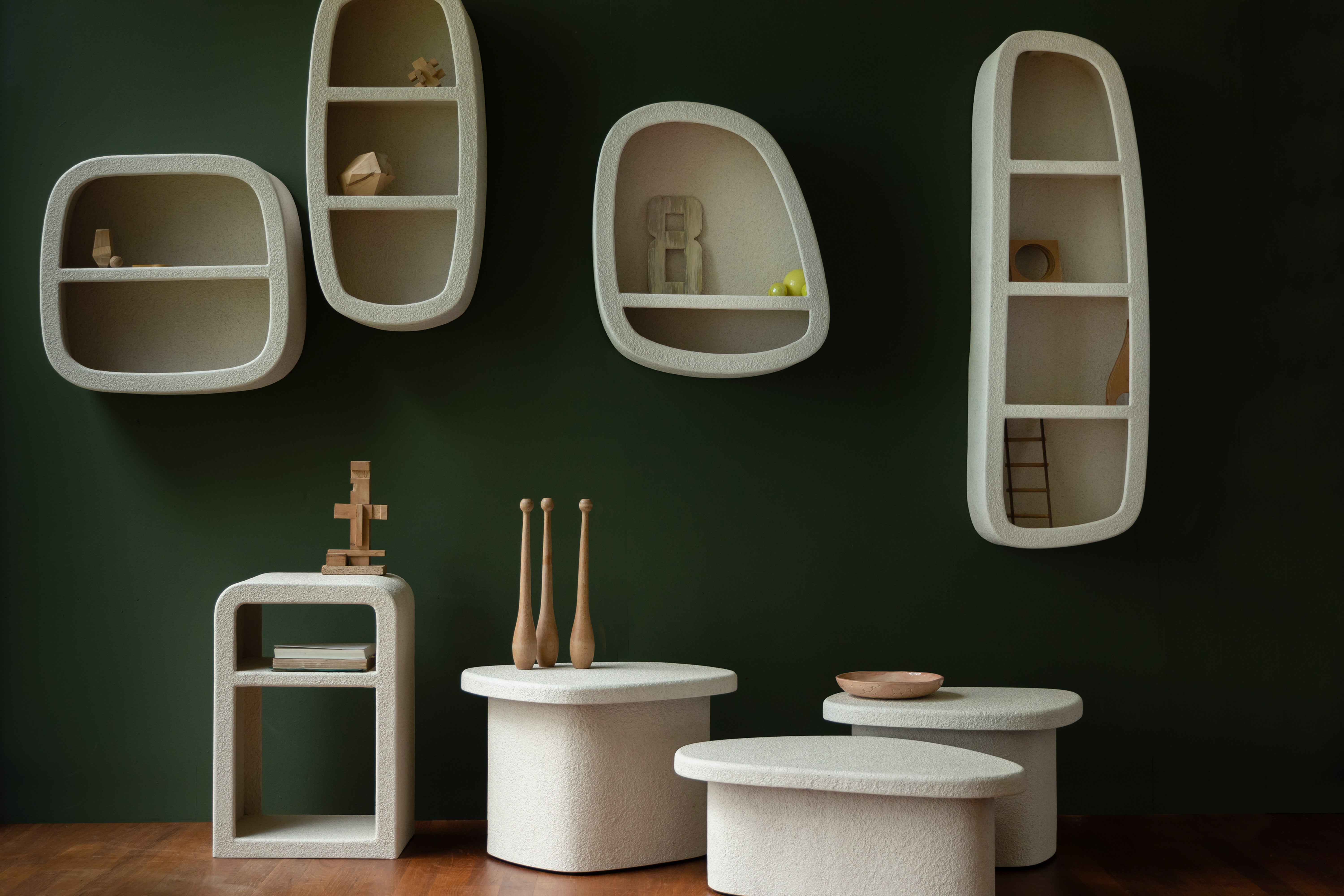 Dutchbone Veda Organic Curved Neutral Marble Low Side Table